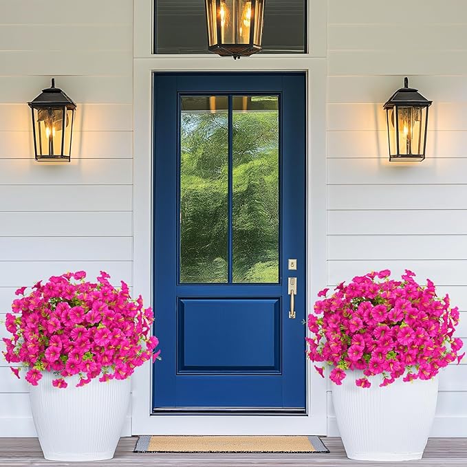 MARTINE MALL 24 Bundles Look Real Artificial Flowers for Outdoors, Realistic Fake Outdoor Flowers, UV Resistant Silk Petunia Flowers for Outside Faux Flowers Plants for Outdoor Porch, Fuchsia