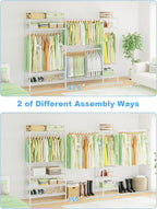 Ulif E11 Heavy-Duty Garment Rack, Metal Freestanding Clothes Rack and Closet Storage Organizer with 8 Shelves and 4 Hanger Rods, (73.2-97.6)" W x 14.5" D x 71.2" H, Load 1034 LBS, White