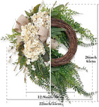 Hydrangea Wreath, 22 Inch Spring Wreath for Front Door, Summer Wreath with White Hydrangea, Greenery and Burlap Bow, Farmhouse Floral Door Wreath for Indoor Outdoor Wall Porch Décor