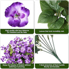 Fake Hibiscus Artificial Flowers for Outdoors Spring Summer Decoration, 6 Bundles Silk Purple Hibiscus Flowers Bouquet UV Resistant Look Real Faux Plants for Outside Planter Front Door Porch Balcony