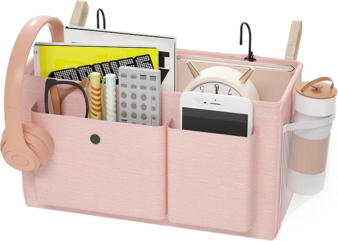 Edudif Bedside Caddy Bedside Organizer with Fixed Straps & Water Bottle Holder, Bunk Bed Caddy ideal for Home, Dorm, Hospital, Crib, Versatile Bedside Storage Solution