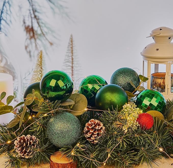 Emopeak 12Pcs Christmas Balls Ornaments for Xmas Christmas Tree - 4 Style Shatterproof Christmas Tree Decorations Hanging Ball for Holiday Wedding Party Decoration (Dark Green, 3.2"/8CM)