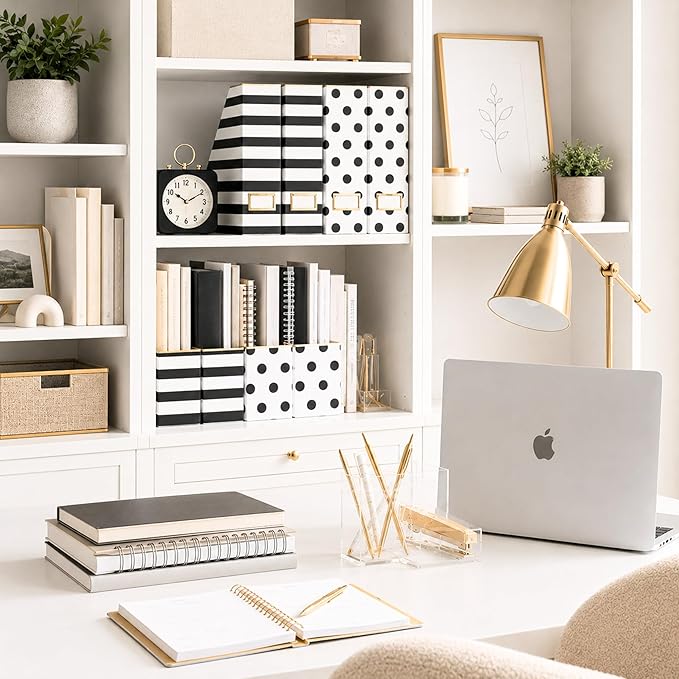 BLU MONACO | Cardboard Magazine File Holder Set of 4 | Vertical Magazine File Holder for Desk and Shelves | Standing File Holder for Classroom School Paper Storage
