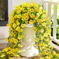 Waipfaru Artificial Petunias Flowers for Outdoors, 2 Pcs UV Resistant Fake Hanging Plants Spring Outside Decor, Faux Silk Flowers Long Trailing Vines for Outdoor Planters Porch Garden (Yellow)