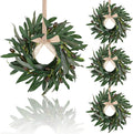 4 Pcs Artificial Green Olive Wreaths Greenery Wreath with Olive Leaves Mini Green Kitchen Cabinet Wreaths Swag Spring Summer Wreath for Front Door Porch Wall Window Farmhouse Wedding Decoration