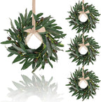 4 Pcs Artificial Green Olive Wreaths Greenery Wreath with Olive Leaves Mini Green Kitchen Cabinet Wreaths Swag Spring Summer Wreath for Front Door Porch Wall Window Farmhouse Wedding Decoration