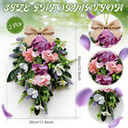 2 Pack 22'' Summer Tropical Swag Wreaths for Cabinets Artificial Hibiscus Flowers Teardrop Wreath with Palm Leaf and Fern Fronds Floral Wreath Hanger for Farmhouse Front Door Porch Window Wall Hanging