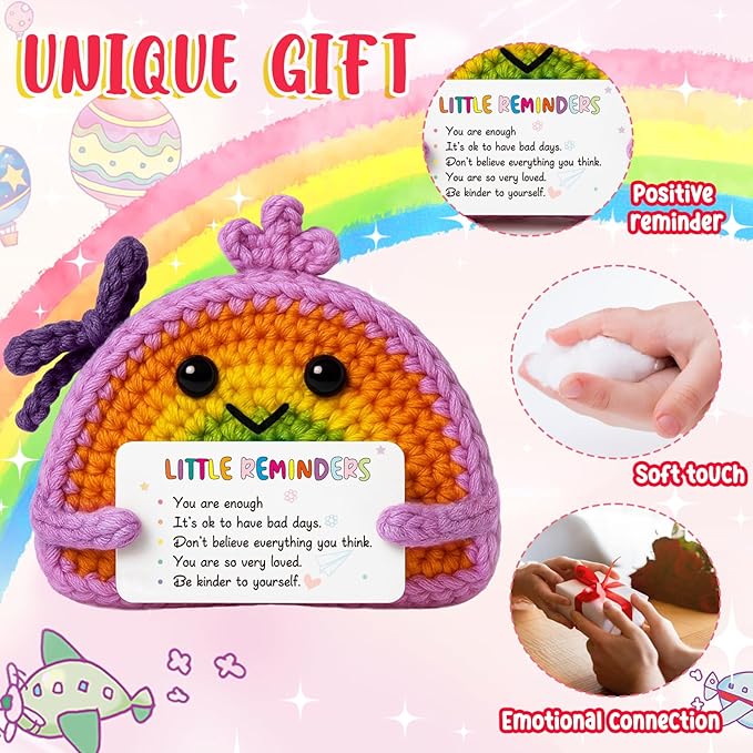 MAMAGIFTREE Hand-Crocheted Rainbow Affirmation Purse with Self-Care Reminder Card - You are Enough Loved Gifts for Women, Girls, Birthday, Mental Health Support Companion