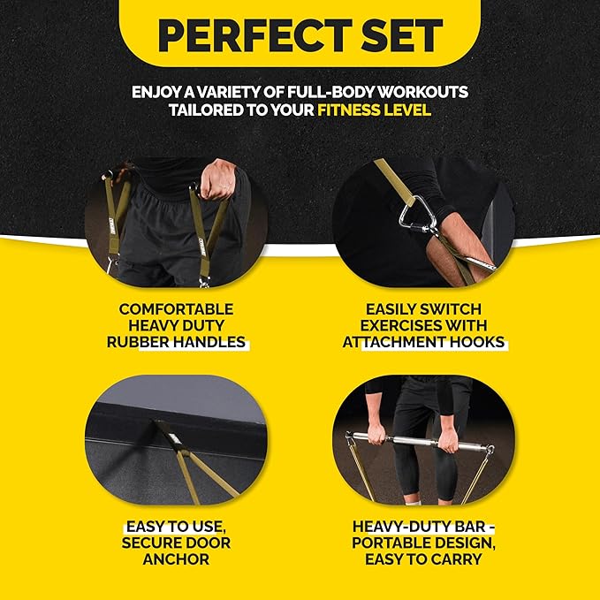Tribe Lifting Resistance Bands for Working Out Men and Women - Set of 5 Pull Up Bands for Strength Training, Exercise Bands with Handles, Door Anchor and Bar Options for Home Gym