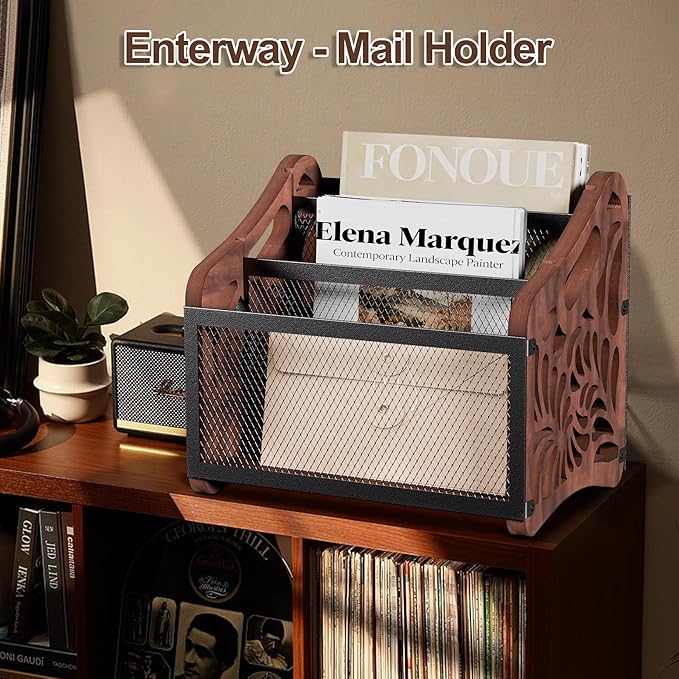 Magazine Holder,3-Compartment Magazine Rack Floor,Wood Magazines File Holder Organizer,Rustic Magazines Storage Basket for Books,Newspapers,Mails,Files
