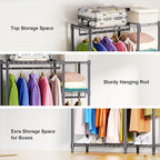 Heavy Duty Rolling Garment Rack 3 Tiers Adjustable Wire Shelving Clothes Rack with 3 Rods and Side Hooks,Storage Closet Clothing Rack Black 15.7" D x 43.3" W x 76.5" H