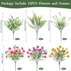 Artificial Fake Flowers for Outdoor Decoration 12 PCS Faux Silk Daisy Flowers for Outdoor Planters Fern Boxwood Monkey Grass UV Resistant for Outside Home Porch Patio Planter Decor