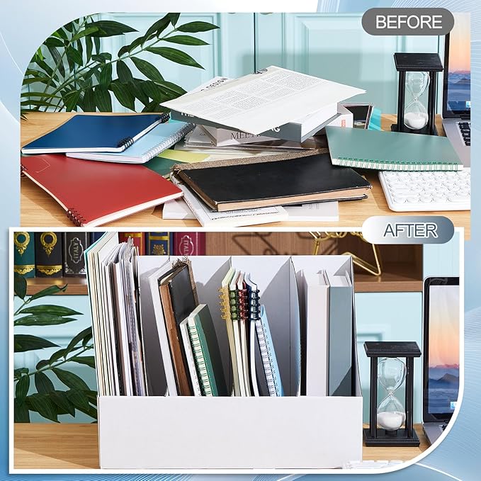 3 Pack Cardboard Magazine File Holders 12 Grids Vertical Book Bins 10.6'' x 10.2'' x 14'' Magazine Document Storage Box for Desk Shelves Home Office Classroom Library Use (White)