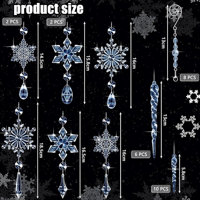 Giegxin 32 Pcs Crystal Christmas Ornaments Crystal Hanging Snowflakes Acrylic Xmas Tree Icicle Drop Decorations with Hooks for Christmas Snow Party Winter(Light Blue)