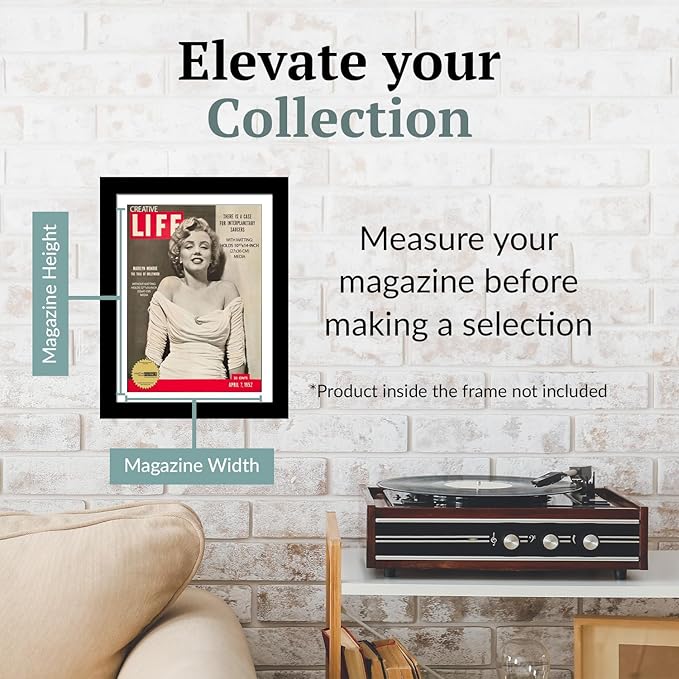 Creative Picture Frames 10.5 x 14 Magazine Frame with Full-Strength Glass, Holds Up To A 1/4" Thick Media with Installed Hangers for Easy Mounting, 12x16 Manhattan Black Frame with White Mat