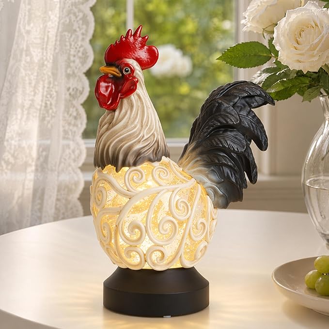Spring Rooster Snow Globe Decor with 6H Timer, Swirling Glitter Rooster Snowglobe Decorations, USB/Battery Operated, Rooster Glitter Globe for Spring Holiday Home Decor and Gift