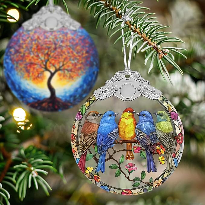 Christmas Ornaments - Stained Glass Christmas Decor - Birds Ornaments for Christmas Tree - Christmas Tree Ornament - Bird Lover Gift - Gifts for Friends - Xmas Gift Ideas - Gift Exchange