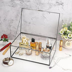 Hipiwe Vintage Glass Box with Lid - Rectangle Jewelry Display Organizer Box Black Vanity Lidded Box Home Decor Accent Decorative Box for Keepsakes Trinket Rings,X-Large