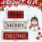 Lineshading 4 Pcs Christmas Table Decoration Wooden Snowman Decor Christmas Tiered Tray Decor Red Buffalo Plaid Block Signs Snowman Table Centerpiece Farmhouse Winter Decoration for Home Kitchen Shelf