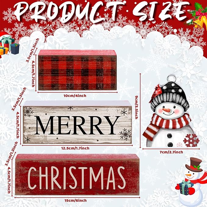 Lineshading 4 Pcs Christmas Table Decoration Wooden Snowman Decor Christmas Tiered Tray Decor Red Buffalo Plaid Block Signs Snowman Table Centerpiece Farmhouse Winter Decoration for Home Kitchen Shelf