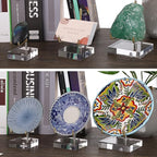 Hipiwe Clear Acrylic Display Stand Holder with Adjustable Metal Arms Display Easel Stands for Gemstones Fossils Minerals Agate Slabs Plates Crystals Saucers Collectibles, 3.1x3.1x4.5 inch
