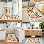 U'Artlines Indoor Door Mat Entrance Rug 2'x3'Soft Non Slip Machine Washable Floral Small Area Rug Carpet for Entryway Kitchen Bathroom Bedroom Beige