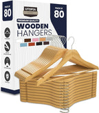 Utopia Home Premium Wooden Hangers 80 Pack - Durable & Slim Coat Hanger - Suit Hangers with 360-Degree Rotatable Hook - Wood Hangers with Shoulder Grooves (Natural Color)