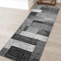 FlyDOIT Modern Geometric Patchwork Area Rug, 2x6 Grey Runner Rugs for Living Room, Rockwood Collection Indoor Rugs for Bedroom, Throw Carpet Floor Decor for Entryway Dining Room Office Nursery
