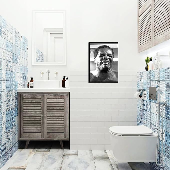 Funny Bathroom Canvas Wall Art Set of 2 - Black Floating Frame Black and White Vintage Comedy Movies Posters, Funny Toilet Humour Smell Wall Decor Prints for Bathroom Decor 12x16 in