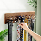 TreeHouse London Tie Rack Organizer – Holds 40 Large Ties – Solid Wood & Sturdy Metal Storage Holder for Closet – Wall Mounted Tie Display Hanger for Wall, Bedroom - (Walnut Tie Rack) 16" L X 4.25" H