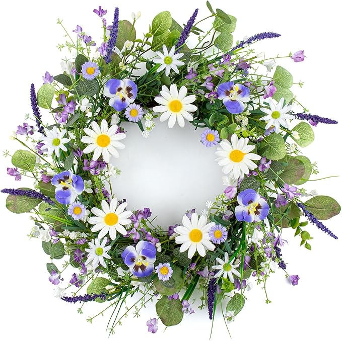 22 Inches Summer Wreath Rustic Summer Wreaths for Front Door Spring Flower Wreath Farmhouse Spring Floral Wreaths with Blue Phalaenopsis Orchid for Window Wall Porch Indoor Decoration