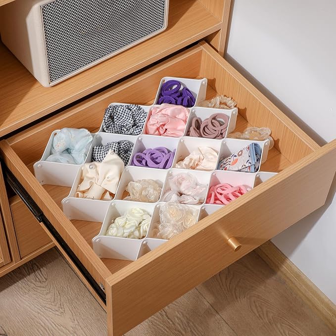 ROUFA Sock Drawer Organizer for Dresser, Honeycomb Underwear Dividers for Women, Panty Separator for Bras, Socks, Belt and Leggings (12pcs.White)