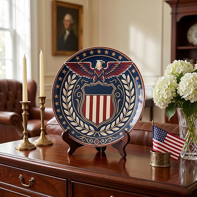 250th Anniversary Decorative Plates 8 Inch Eagle Patriotic Decorations Commemorative Plates with Stand Independence Day 4th of July Veterans Day