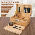 Large Bamboo Storage Box with Lock, Removable Tray, Glass Jars & Accessories, Elegant Wooden Household Organizer, Home Decor Gift Set