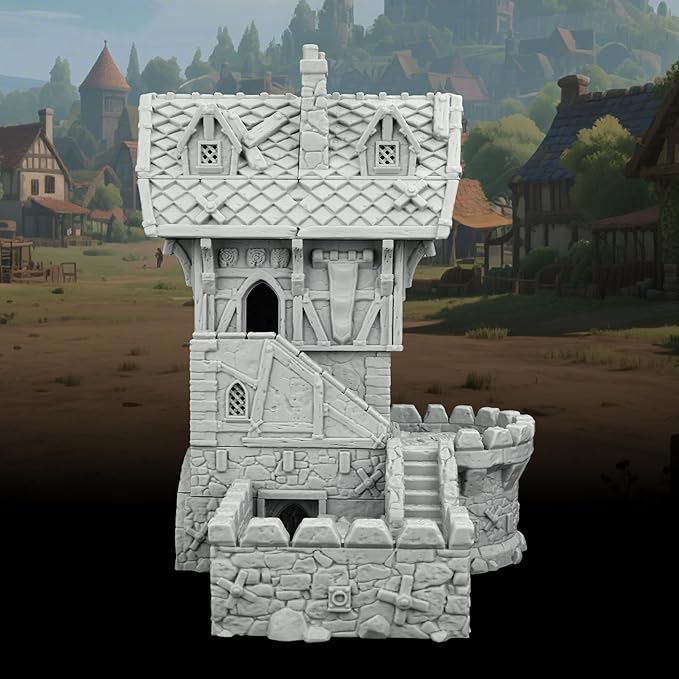 RPG Terrain Medieval Village Cottage – Unpainted 25mm Scale 3D Printed Scenery for Dungeons and Dragons, Trench Crusade Tabletop Map Props – Medieval Village A (AF1124A)