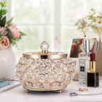 Hipiwe Crystal Jewelry Trinket Box with Glass Lid Gold Mirrored Treasure Box Decorative Jewelry Box Ring Earrings Necklace Storage Keepsake Box Gift for Women