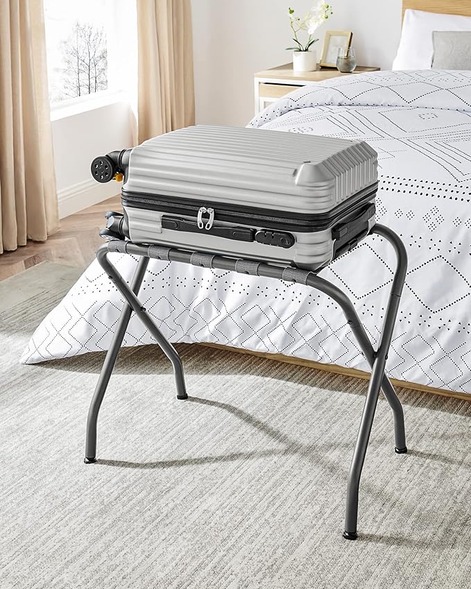 SONGMICS Luggage Rack, Pack of 2, Luggage Racks for Guest Room, Suitcase Stand, Steel Frame, Foldable, for Bedroom, Gray URLR64GS-2
