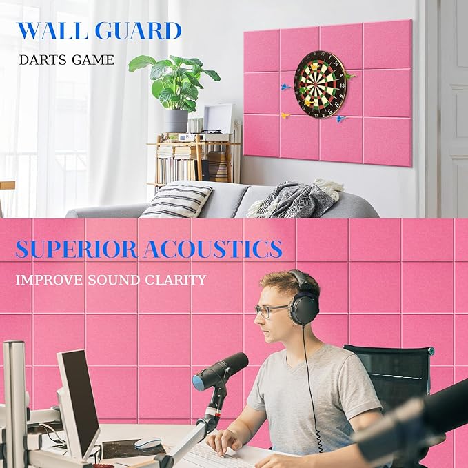 DOLLAR BOSS Large Cork Board for Wall 48" x 36" x 0.5" Pink Bulletin Board 12 Packs Corkboard Tiles Self Adhesive Felt Wall Tiles for Office Home School, Pink