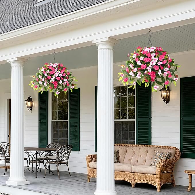 Artificial Fake Hanging Flowers Plants Basket for Outdoors Outside Decoration UV Resistant Faux Silk Flowers Look Real Plastic Flowers for Spring Planters Home Porch Patio Garden Decor