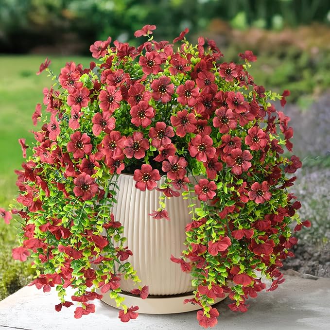 Homsunny Artificial Fake Mums Flowers Plants for Outdoor Decoration, 2 PCS Faux Daisy Silk Flowers Outside UV Resistant Realistic Home Decor for Porch Patio Balcony Garden Window Box(Brown)