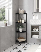 Hzuaneri Corner Shelf Stand, Corner Bookshelf, Storage Standing Shelf Unit with Metal Frame, Plant Stand, Bookcase for Living Room, Home Office, Bedroom, 4-Tier Black CS05806B