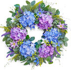 24 Inch Spring Summer Wreaths for Front Door - Blue & Purple Hydrangea Spring Door Wreath, Monet-Inspired Floral Decor with Hydrangea and Clematis for French Country, Spring and Summer, Indoor Outdoor