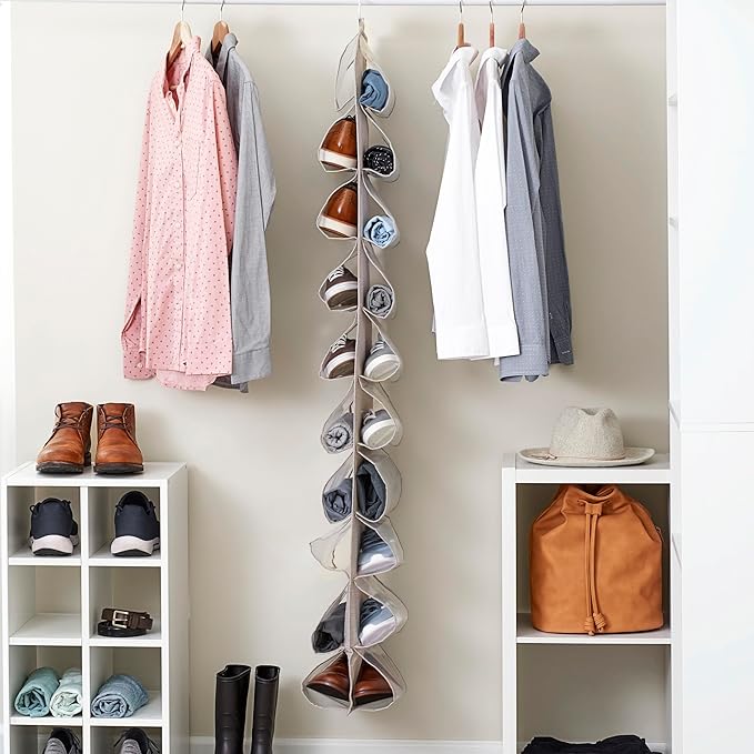 Household Essentials 20-Pocket Closet Shoe File, Single Hook System