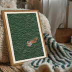 Framed Japanese Tiger Wall Art, Vintage Tiger Swimming Pictures Wall Decor, Funny Wild Animal Paintings Canvas Prints Eclectic Home Decor for Living Room Bedroom Bathroom 16x24 inch