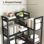 YATINEY Corner Bookshelf, 7 Tier L-Shaped Bookcase with 3 Drawers, Storage Corner Shelf, Freestanding Tall Display Shelf, Industrial Style, for Living Room, Home Office, Black SJ10BB