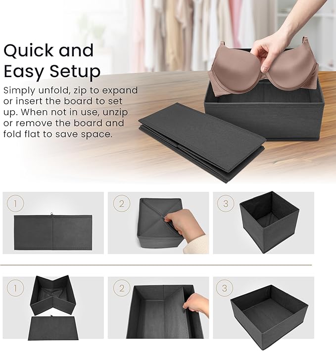 Reli. Drawer Organizer for Clothes (7 Pack) | Gray Dresser Organizer for Clothing | Foldable Fabric Drawer Bins for Bras, Nursery, Baby Clothes, Underwear, Socks | Dresser Storage Dividers