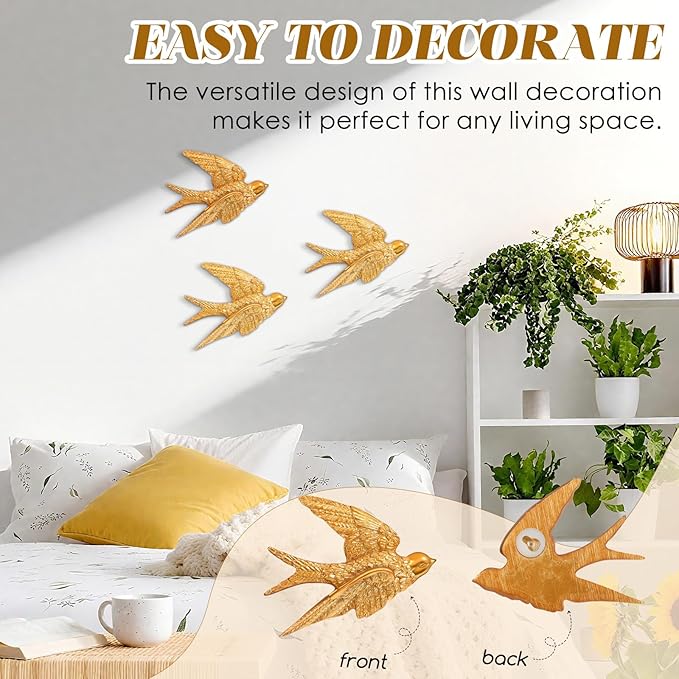 UKCOCO 3pcs Resin Swallow Wall Sculpture: Swallow Decorations Indoor Wall Art Crafts Living Room Bedroom Garden Decor, 4. 72x3. 54x0. 59in