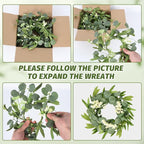 8 Pcs Small Eucalyptus Wreaths Spring Summer Artificial Green Wreath with White Berries Mini Green Kitchen Cabinet Wreaths with Ribbon for Front Door Porch Wall Window Farmhouse Decoration