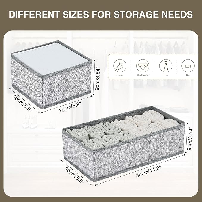 DIMJ Drawer Organizers for Clothing, Set of 12 Dresser Drawer Organizers, Fabric Closet Organizers and Storage, Drawer Dividers for Baby Clothes, Socks, Belt, Tie (Blended)
