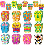 Geelin 36 Pcs Summer Wood Hanging Ornaments for Tree Mini Tree Decorations Hawaiian Beach Wooden Pendant Decorations with String for Luau Party Supplies(Slipper)